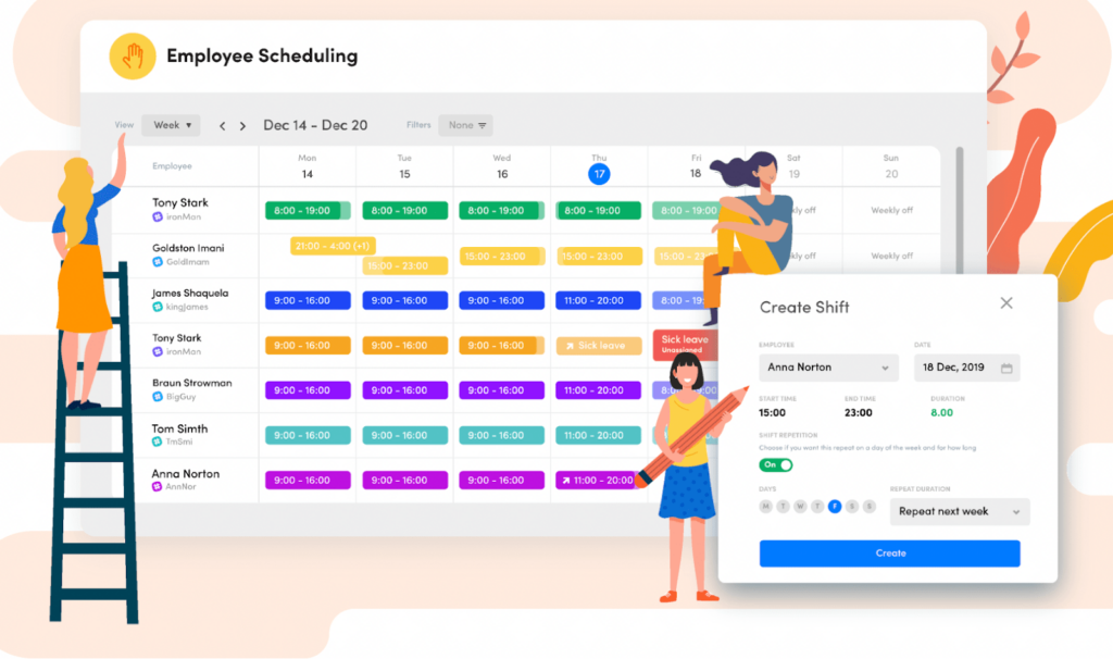 A screenshot of AttendanceBot's employee scheduling tools and calendar.