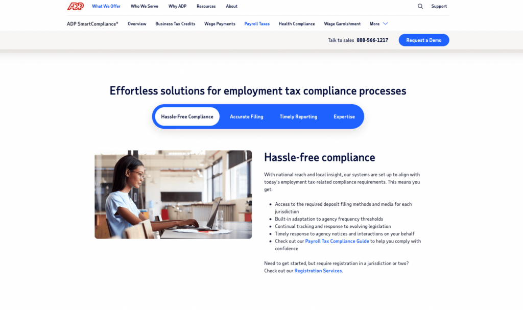 ADP Hassle-free compliance features page. 