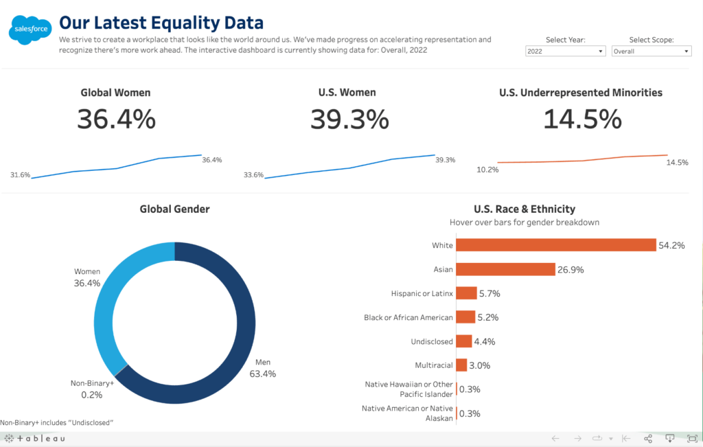Salesforce latest equality data in various graphics. 