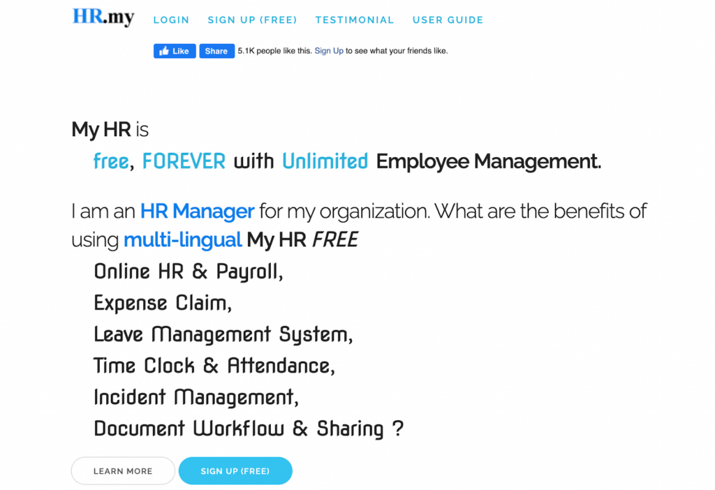 Screenshot of the homepage for HR.my