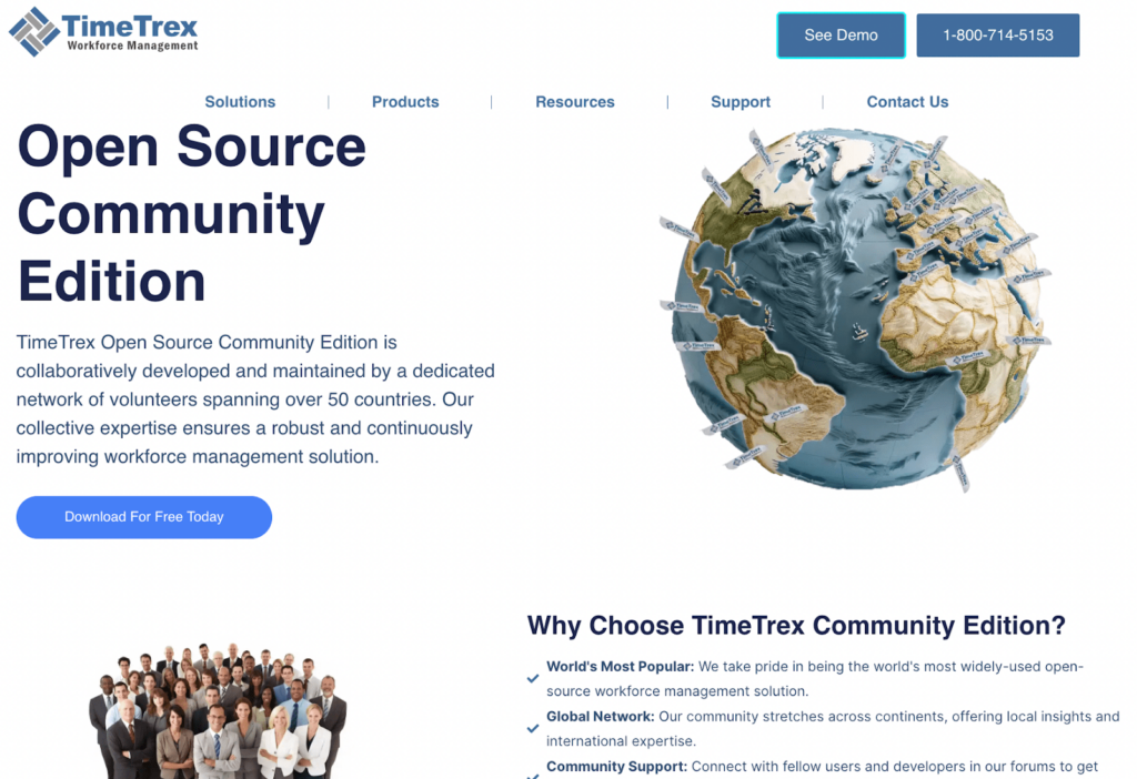 open source community edition page on the Time Trex Workforce Management site
