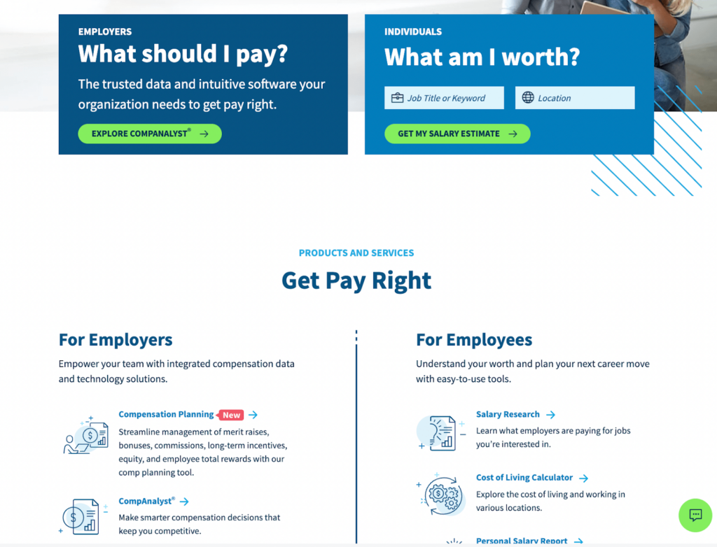 A screenshot of the home page of Salary.com