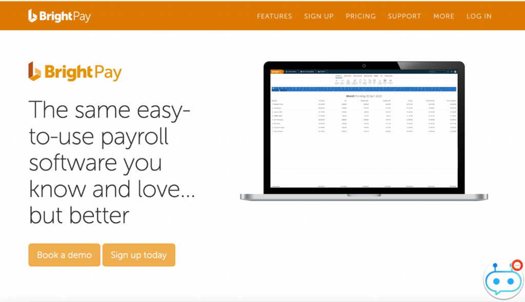 Screenshot of Bright Pay website