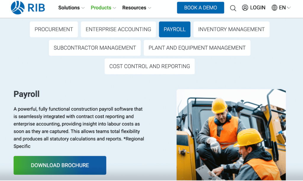 A screenshot of the Payroll section of the RIB Buildsmart website