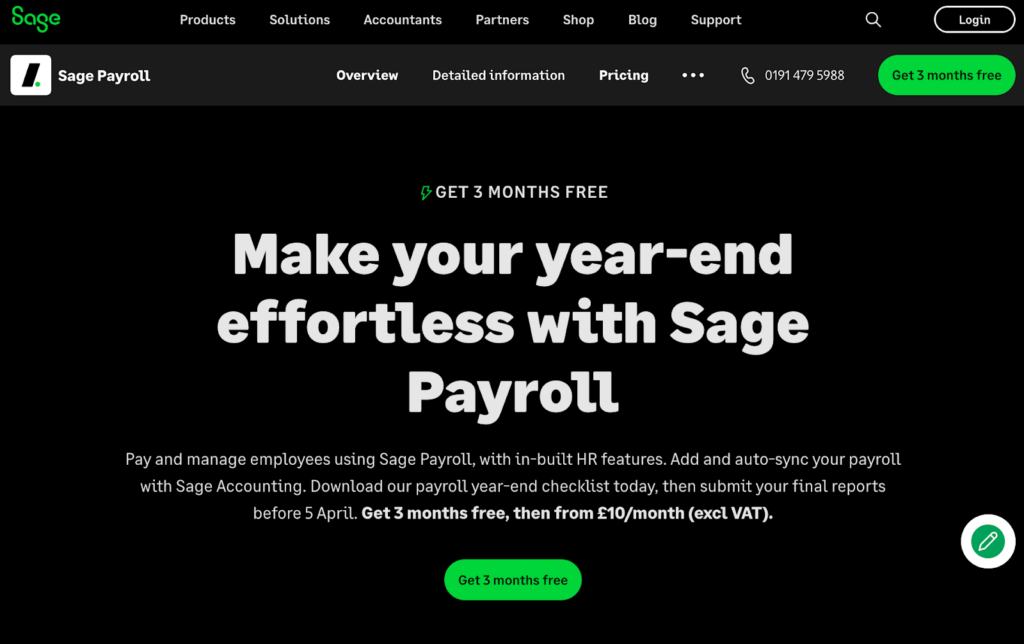 Screenshot of the Sage Payroll website home page